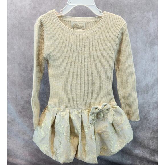 Heirlooms Polly Flinders Girls Dress Size‎ 3T Christmas Holiday Gold Sweater EUC - Picture 1 of 7